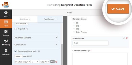 Donation form - Save