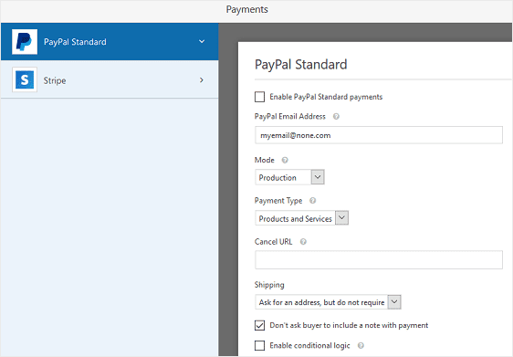 order form - Payment order