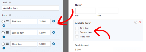 order form - Field option