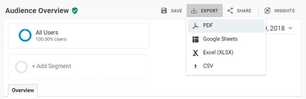 export google analytics data - audience overview 