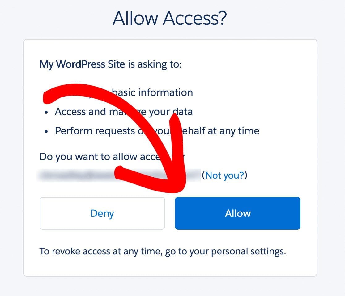 salesforce wordpress - allow access