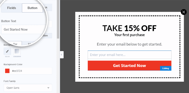 Popup sales-Button Text field