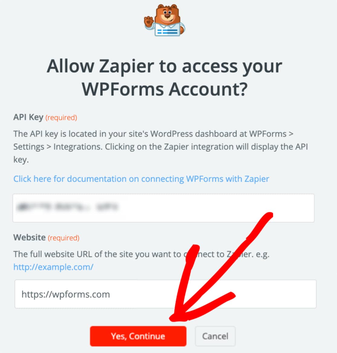 allow zapier to access your wpforms account- zapier api