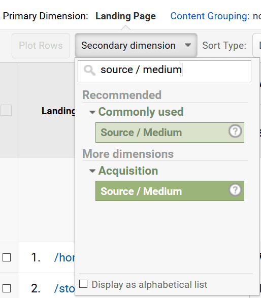 Google Analytics-secondary dimension